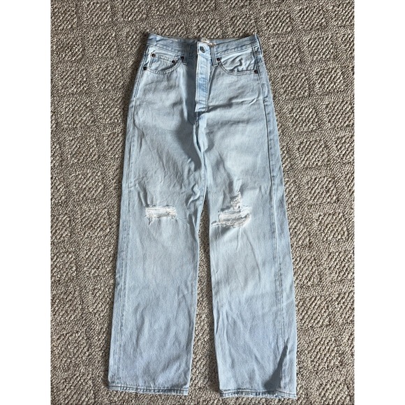 Levi's Denim - Womens Levi's Ribcage Straight Ankle Jeans 25 Light Wash Distressed Premium EUC